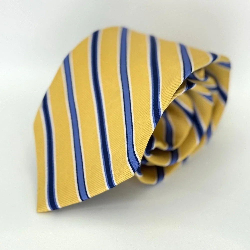 Chaps Yellow Blue Striped Silk Necktie Classic Prep School Uniform Style 60